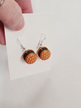 Burger Dangle Earrings - Brown & Green